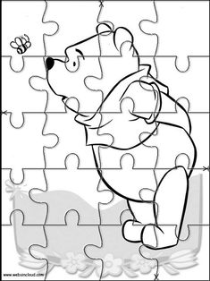 winnie the pooh jigsaw puzzle is shown in this black and white image