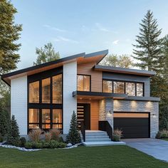 a modern style house with lots of windows