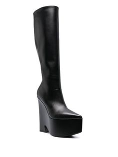 Versace Tempest knee-high Boots - Farfetch Evening Knee-high Platform Boots With Sculpted Heel, Evening Leather Platform Knee-high Boots, Leather Platform Knee-high Boots For Evening, Evening Knee-high Platform Boots In Calf Leather, Evening Knee-high Calf Leather Platform Boots, Chic High Cut Leather Heeled Boots, Chic High-cut Leather Heeled Boots, Leather Knee-high Boots, Evening Knee-high Platform Boots