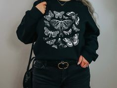 Luna Moth Whimsigoth Sweatshirt, Cottagecore Goblincore Fairy Grunge Dark Academia Alternative Witch Moth Shirt, Creepy Cute Insect Clothes