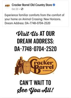 an ad for cracker barrel with the caption that reads, what is at our dream address?