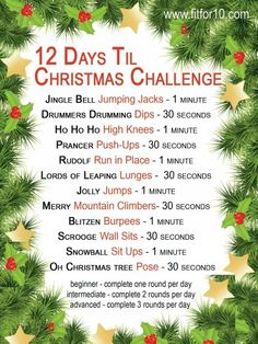 the twelve days of christmas challenge is shown in this image, with holly wreaths and stars