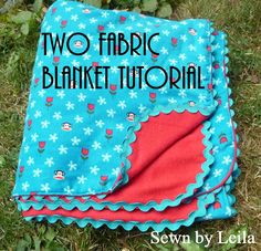 two fabric blankets sitting on the grass with text overlay that reads, two fabric blanket tutorial