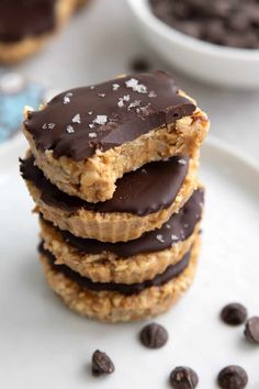 chocolate covered cookies stacked on top of each other