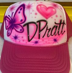 White Snapback Hat With Letter Print And Short Brim, White Trucker Hat With Flat Bill For Gift, Pink Curved Brim Hat Personalized, White Flat Bill Trucker Hat, White Personalized Hat With Curved Brim, Customizable Pink Hat With Curved Brim, Personalized Pink Snapback Hat, Personalized White Hat With Curved Brim, White Personalized Curved Brim Hat