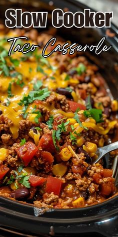 slow cooker taco casserole in a crock pot