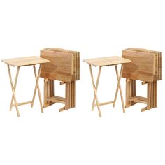 three small wooden tables sitting next to each other