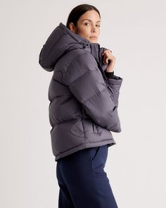 The perfect jacket for your cold-weather adventures is here: our Responsible Down Cropped Puffer Jacket. You'll be warm all winter long in even the coldest of climates, and the water-repellent and wind-resistant fabric make this jacket perfect for any winter activity. Plus, our down products are sourced responsibly to ensure best practices in animal welfare. Meet your new winter wardrobe staple for years to come.  | Quince | Women's Responsible Down Cropped Puffer Jacket in Carbon Grey, Size XL, Winter Outdoor Puffer Jacket With Detachable Hood, Winter Puffer Jacket With Detachable Hood For Outdoor Activities, Winter Puffer Jacket With Detachable Hood For Outdoor, Solid Windproof Puffer Jacket For Fall, Winter Sports Puffer Jacket With Fleece Lining, Quilted Jacket With Double-lined Hood For Outdoor Fall Activities, Nylon Outerwear For Winter, Quilted Jacket With Double-lined Hood For Fall Outdoor Activities, Nylon Outerwear For Winter Sports