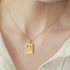 Ray Necklace | Jessica Wang Gold Rectangular Pendant Initial Necklace With Adjustable Chain, Gold Charm Necklace With Square Pendant, Gold-plated Jewelry With Rectangular Pendant, Gold Plated Rectangular Pendant Jewelry, Gold Charm Necklaces With Clavicle Chain And Square Pendant, Gold-plated Rectangular Pendant Jewelry, Gold Plated Tarnish Resistant Initial Pendant Necklace, Gold Plated Tarnish-resistant Initial Pendant Necklace, Gold Necklace With Rectangular Pendant Clavicle Chain