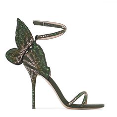 Chiara Sandal Khaki | Sophia Webster Green High Heel Sandals With Rhinestones, Green Embellished Open Toe Heels, Designer Green Sandals For Party, Green Embellished Round Toe Sandals, Spring Green Embellished Heels, Sophia Webster Chiara, Butterfly Shoe, Shoes Butterfly, Sophia Webster Shoes