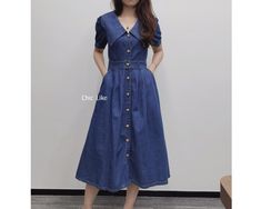 Item No. SZ64 Material: Cotton Color: Blue US Size: XS, S, M, L, XL, 1XL - Handcrafted. - Denim Dress. - Midi Length. - Pockets. - Collared. - A Line. - Button Front. - Short Sleeve. - High Waist. - Made ethically with a lot of love and care. Short Sleeve Denim Dress, Midi Dress Short Sleeve, Short Sleeve Denim, Denim Midi Dress, Dress Shirts For Women, Ruffle Collar, Dress Midi, Mini Shirt Dress, Denim Mini