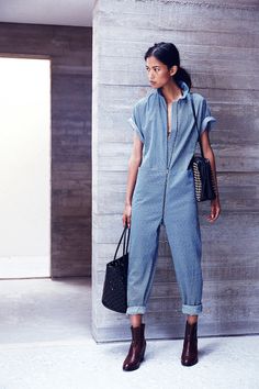 All the Rachel Comey jumpsuits please and thank you. Rachel Comey Resort 2015 Collection Claire Mccardell, Gala Gonzalez, Emmanuelle Alt, Boiler Suit, Rachel Comey, Looks Chic, 2015 Fashion, Denim Jumpsuit