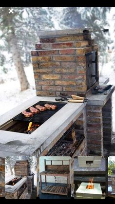 an outdoor bbq grill is shown in the snow