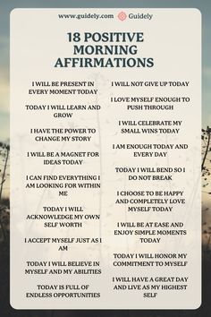 a poster with the words positive morning affirmations on it and an image of flowers in