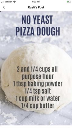 a ball of pizza dough with instructions for how to bake it in the oven