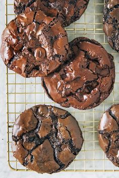 chocolate cookies cooling on a wire rack