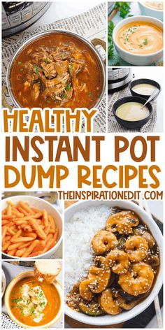 healthy instant pot dump recipe collage with text overlay