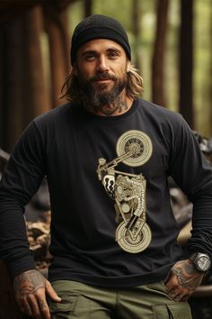 Embrace the vintage cool with the Bobber Harley Biker Sweatshirt--a stylish shirt perfect for the cool motorbiker enthusiast, featuring a distinctive style. This motorcycle road trip journey shirt is ideal for the Bobber rider, capturing the essence of classic Harley style with a touch of retro coolness. A sturdy and warm sweatshirt bound to keep you warm in the colder months. A pre-shrunk, classic fit sweater that's made with air-jet spun yarn for a soft feel. * 50% cotton, 50% polyester * Pre- Black Biker T-shirt For Motorcycling, Black Biker Top With Screen Print, Black Graphic Shirt For Biker Events, Black Graphic Print Shirt For Biker Events, Black Biker Shirt With Graphic Print, Black Graphic Print Biker Shirt, Biker Style Cotton Shirt For Streetwear, Screen Print Tops For Biker Events, Black Biker T-shirt For Biker Events