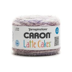 yarn that is purple and white with the words carbon late cakes on it's side