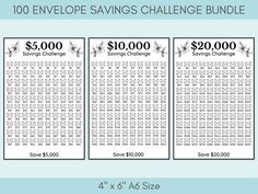 three printable savings cards with the words $ 5, 000 and $ 4, 000