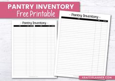 two printable inventory sheets with the text pantry inventory free printable