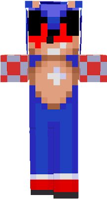 an image of a pixellated man in blue and red clothes with his arms out