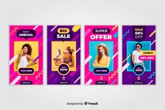 three colorful instagramtion banners with women on them