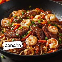 Nice 'N' Simple Chinese Cooking | ZESTY CHILI BEEF AND SHRIMP NOODLE STIR-FRY | Facebook Steak And Shrimp Noodles, Steak And Shrimp Bowls, Steak And Ramen Noodles, Steak And Shrimp Teriyaki Noodles, Shrimp And Steak Recipes, Black Dinner Ideas, Steak And Shrimp Stir Fry, Culinary Boards, Steak And Shrimp Pasta