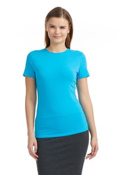 Ocean Blue Short Sleeve Crewneck T-Shirt Top for Women - Premium shirt from Esteez - Just $20! Shop now at Esteez Blue Stretch Crew Neck T-shirt, Stretch T-shirt For Layering, Blue Crew Neck Short Sleeve Top For Everyday, Plain Stretch T-shirt For Everyday, Everyday Stretch Plain T-shirt, Plain Crew Neck T-shirt For Layering, Stretch Plain T-shirt With Crew Neck, Basic Stretch T-shirt For Layering, Stretch Short Sleeve T-shirt For Layering