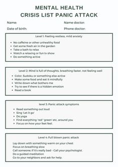 Mental health crisis plan panic attack | Panic attacks, panic disorder, anxiety disorder, how to deal with panic attacks by miss mental How To Stop Internalizing, How To Deal With Panic Attack, Mental Crisis, Crisis Plan, Mental Health Plan, Mental Health Nursing, Mental Health Crisis, Counseling Resources, Mental Health Disorders