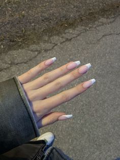 coffin french tips, nails, nail-inspo 😚 Coffin Shape French Nails, French Tip Nail Inspo Coffin, Cute Acrylic Nails Medium Length Coffin French Tip, French Tips On Coffin Shape, Nail Idea French Tip Coffin, Long Coffin French Nails, French Tips Not Acrylic, French Nail Coffin, Simple French Nails Coffin