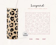 leopard print tumbler cup with straw in front of it and an image of the pattern on