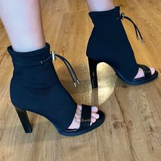 Brand New. Super Easy To Walk In. Adjustable Ankle Strap. 4 Inch Heel Heels Professional, Sock Bootie, Bootie Heels, Womens Espadrilles Wedges, Velvet Flats, Chunky Heel Pumps, Black Leather Wedges, Slip On Espadrilles, Professional Office