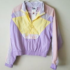 Pastel White, Pink, Yellow, Purple Light Weight 100% Nylon Outer, 100% Polyester Lining Chest : 44" Shoulder To Hemline: 21" Pull On, & 1/4 Zipper Front Velcro Pocket Fila Logo On Front, Fila X Italia On Back Brand New With Tags Spring Windbreaker With Contrast Color And Long Sleeves, Patchwork Nylon Windbreaker For Spring, Retro Yellow Windbreaker For Spring, Spring Nylon Color Block Outerwear, 90s Style Multicolor Windbreaker For Spring, Spring Windbreaker With Patchwork, Spring Multicolor Nylon Windbreaker, Trendy Spring Color Block Windbreaker, Spring Cotton Windbreaker With Patchwork