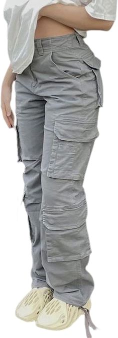 Viatabuna High Waisted Cargo Pants for Women Baggy Straight Wide Leg Pants with Pockets Y2k Streetwear Womens Casual Dress Pants, Trendy Cargo Pants, Straight Wide Leg Pants, Cargo Pants For Women, Cargo Pants Baggy, High Waisted Cargo Pants, Ripped Jeans Women, Grey Cargo Pants, Y2k Pants