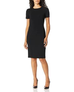 Calvin Klein Women's Short Sleeved Seamed Sheath Dress | Zappos.com Classic Sheath Dress, Princess Seam Dress, Basic Black Dress, Button Front Shirt Dress, Wear To Work Dress, Calvin Klein Shorts, Work Dresses For Women, Scoop Neck Dress, Work Dress