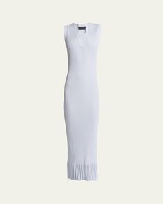 Proenza Schouler "Tatum" ribbed knit dress featuring a wider ribbed knit hem detail    Split V neckline    Sleeveless    Bodyskimming silhouette    Hem falls below the knee    Slipover style    Viscose/nylon/polyamide/silk    Dry clean    Imported Sleeveless Ribbed Dress For Daywear, Ribbed Sleeveless Dress For Daywear, Sleeveless Ribbed Midi Dress For Daywear, Cocktail Jacket, Ribbed Knit Dress, Knit Midi, Knit Midi Dress, Lingerie Sleepwear, Proenza Schouler