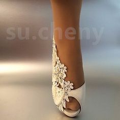 su.cheny 3" 4" heel satin white ivory lace pearls open toe Wedding Bridal shoes | eBay Lace Open Toe Wedding Shoes For Ceremony, Lace Open Toe Wedding Shoes For Bridal Shower, Lace Open Toe Wedding Shoes, Lace Wedding Shoes Open Toe For Bridal Shower, Lace Open-toe Wedding Shoes For Bridal Shower, Cream Lace Open Toe Wedding Shoes, Open Toe Lace Wedding Shoes, White Open Toe Wedding Shoes, Wedding Shoes Ivory