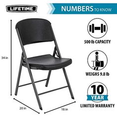 This classic commercial style Folding chair is made of high-impact polyethylene, contoured for comfort and designed for durability. The blow-molded seat and back (Black) and gray steel frame provides superior strength, and exceeds demanding BIFMA standards with steel Oval tubing and all-weather powder coated finish. Non-marring durable foot caps that prevent floor damage are included. Lifetime folding chairs are lightweight, easy to clean and can be used indoors or out. Folding Chairs, Fred Meyer, Folding Chair, Patio Chairs, Storage Unit, Quality Furniture, Steel Frame, Powder Coated, Black And Grey