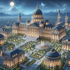 an artist's rendering of a large building in the middle of a city at night