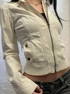 Casual Chique Stijl, Streetwear Long Sleeve, Girls Outwear, Cropped Jackets, Style Désinvolte Chic, Slim Fit Coat, Style Casual Chic, Cropped Zip Up, Lapel Jacket