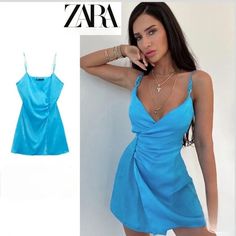 Zara Blue Tapered Dress Chic Blue V-neck Midi Dress, Chic Blue V-neck Dress, Light Blue Sundress For Party, Blue V-neck Sundress Mini Dress, Light Blue Spaghetti Strap Dress For Date Night, Chic Blue A-line Dress, Casual Light Blue Mini Dress For Party, Blue Sundress Midi Dress For Party, Blue Sundress Mini Dress For Summer