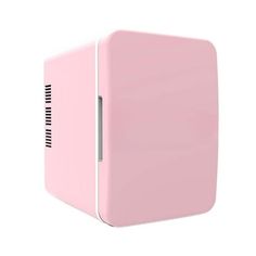 a pink mini fridge on a white background