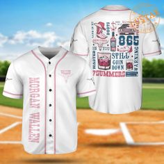 a baseball jersey with the names and numbers of different teams on it in front of a baseball field