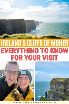 two people taking a selfie with the cliffs in the background and text that reads ireland's cliffs of mother everything to know for your visit