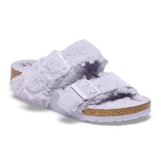 Arizona Teddy Split Suede Leather/Shearling Purple Fog | BIRKENSTOCK Fuzzy Heels, Womens Casual Boots, Two Strap Sandals, Over The Calf Socks, Mens Boots Casual, Hiking Sandals, Waterproof Winter Boots, Pull On Boots, Calf Socks