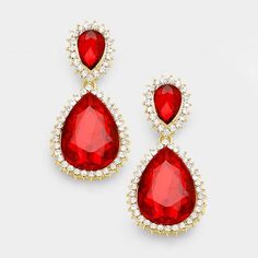 Red Crystal Rhinestone Teardrop Evening Earrings Wedding Hoop, Evening Earrings, Silver Crystal Earrings, Crystal Teardrop Earrings, Citrine Jewelry, Earrings Handmade Dangle, Stud Style, Gemstones Jewelry, Heart Drop Earrings