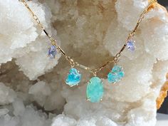 Peruvian Opal Apatite Tanzanite Necklace - Etsy Australian Opal Ring, Tanzanite Necklace, Meant To Be Together, Peruvian Opal, Emerald Necklace, Australian Opal, Opal Necklace, Beach Jewelry, Gold Filled Chain