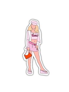 a sticker depicting a woman in shorts and pink shirt with the word mama on it