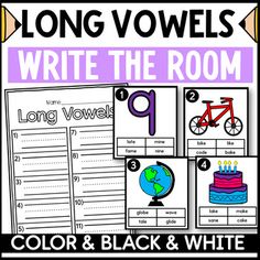 long and short worksheets with the words write the room, color and black and white